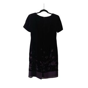 Vintage Talbots Velvet Floral Dress Purple Silk Blend Short Sleeve Size 2P